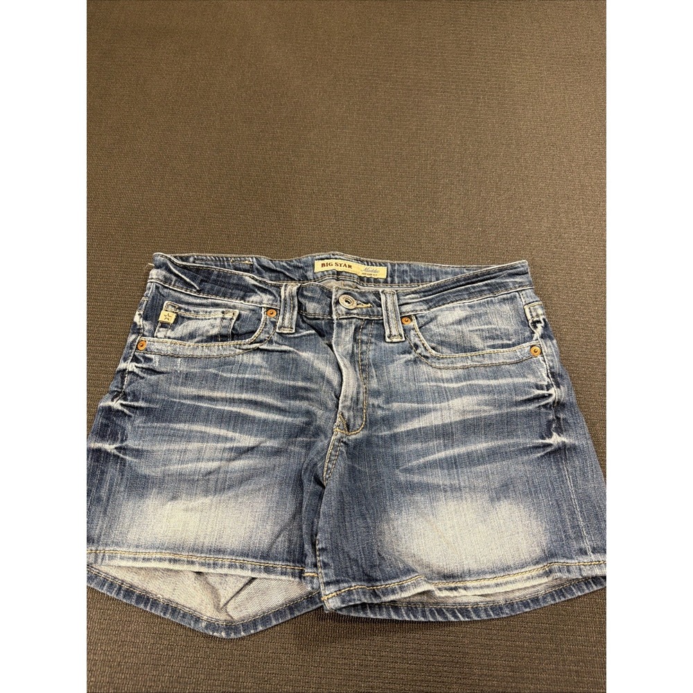 Big Star Maddie Womens Jean Shorts Denim Sz 29 Mid Rise Thick Stitch Embroidered